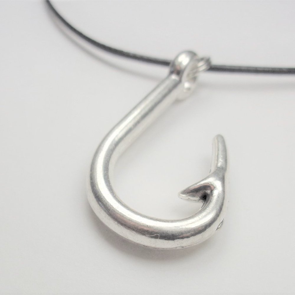 NAUTICAL FISHERMANS HOOK BLACK CORD NECKLACE